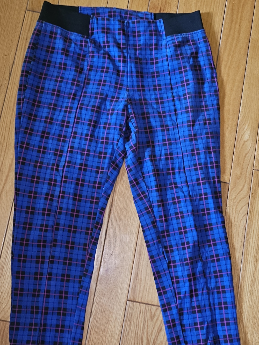 Blue Plaid Womans Stretch Waist Pants